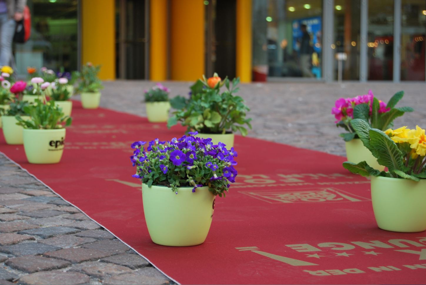 Roter bedruckter Einlaufteppich mit Blumen
